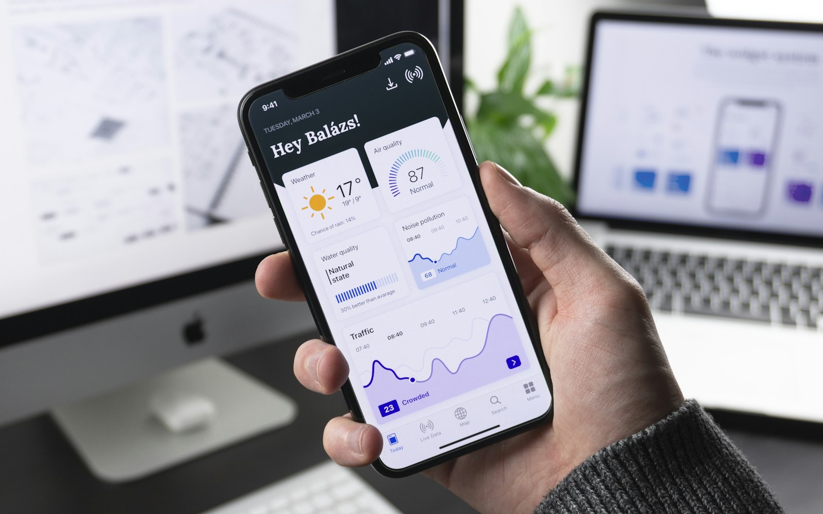 Professional mobile application interface in a product design workspace